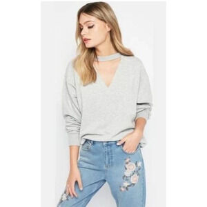 Miss Selfridge Women’s Cut Out V-Neck Sweatshirt Shirt Size 12 Grey